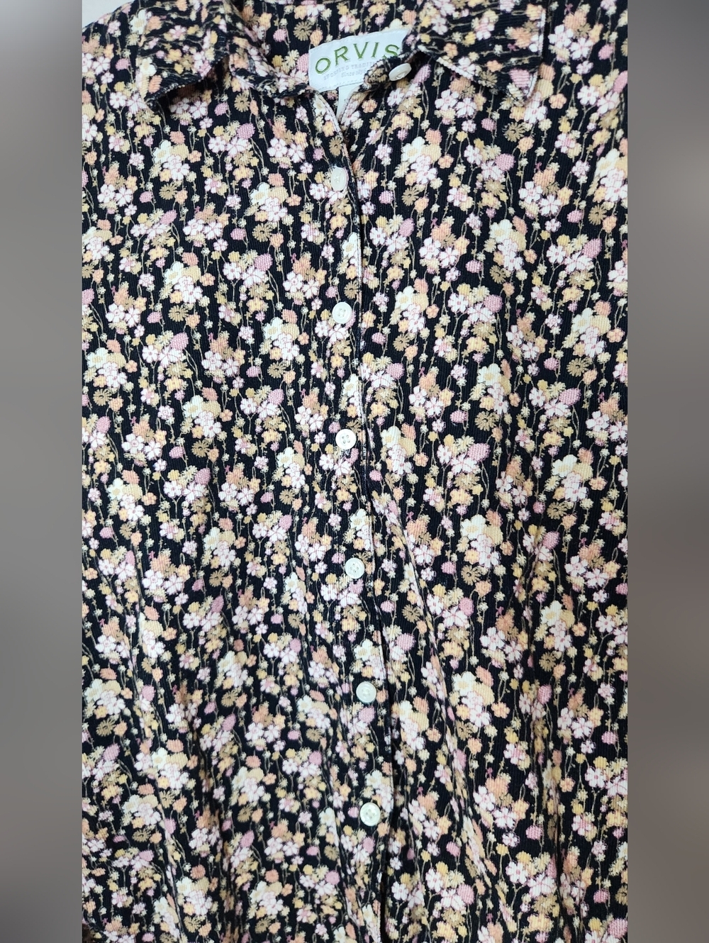 Orvis Floral Corduroy Button Down Shirt 100% Cotton Size 6 - Picture 2 of 6